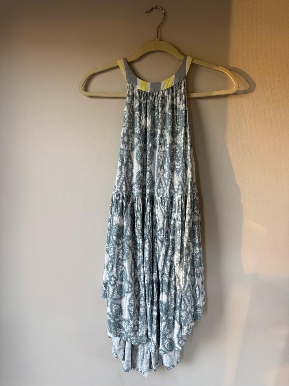 Free People Blue and White High-Low Halter Maxi Dress